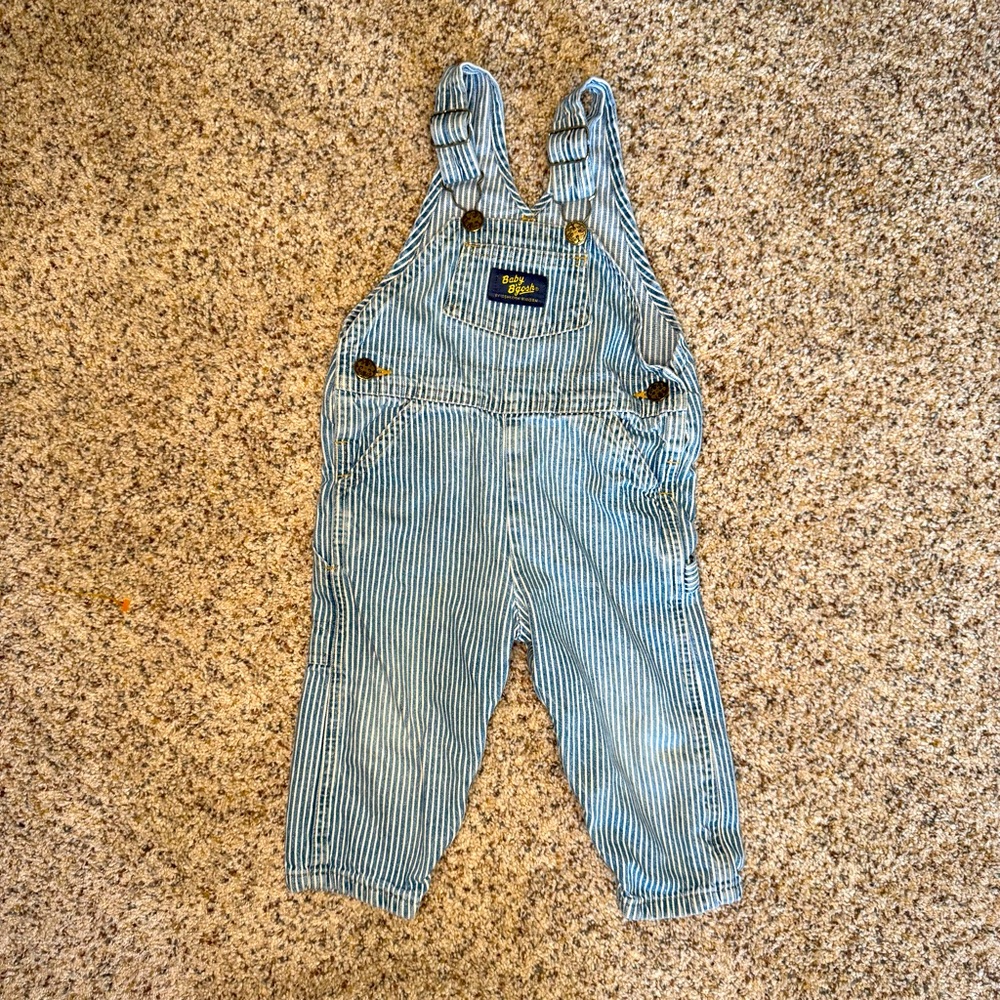 Vintage Oshkosh Baby B'Gosh Vestbak Striped Railroad Overalls Size 18 Months 18M